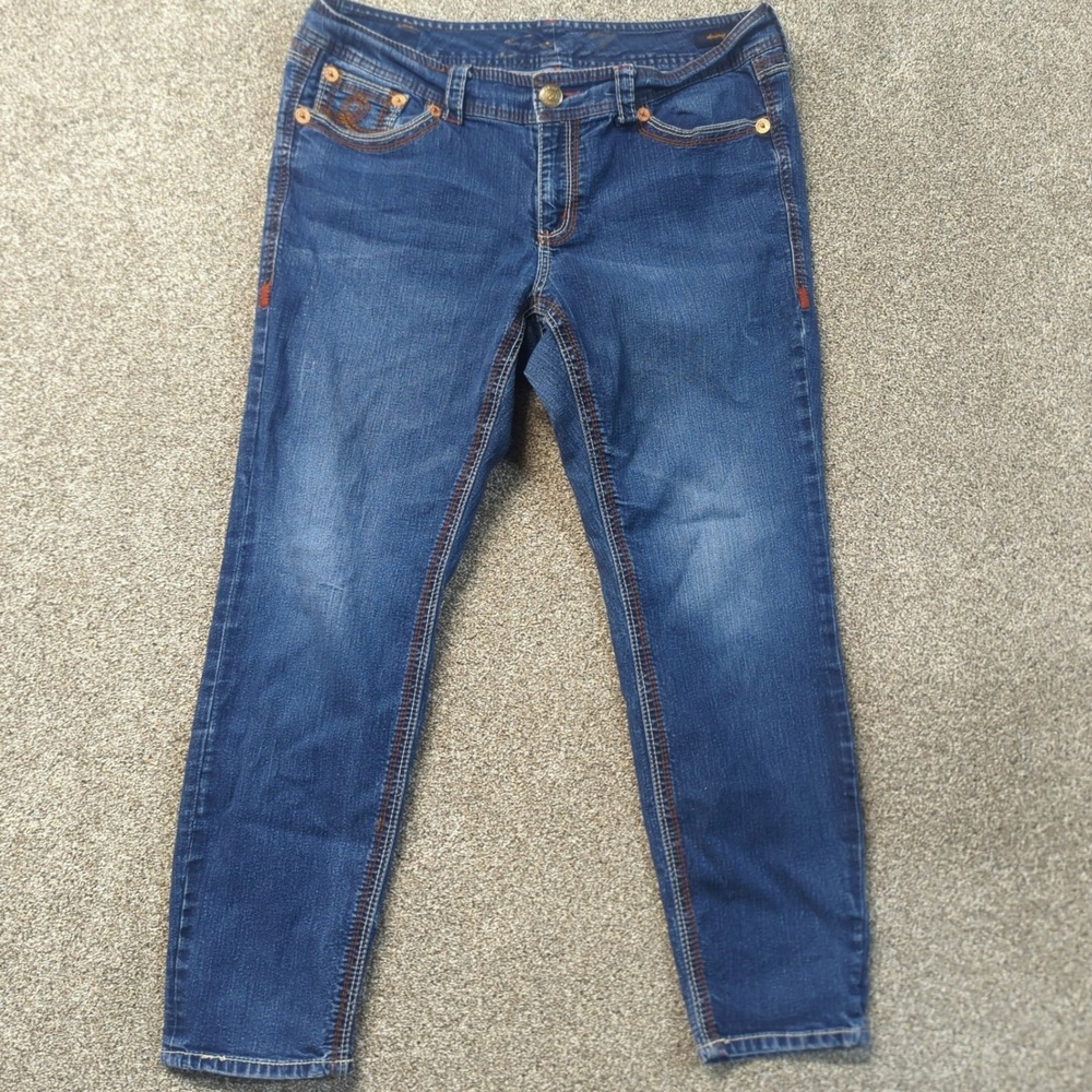 Seven7 Luxe Skinny Jeans Womens Size 18 Medium Wash Stretch Denim Embroidered